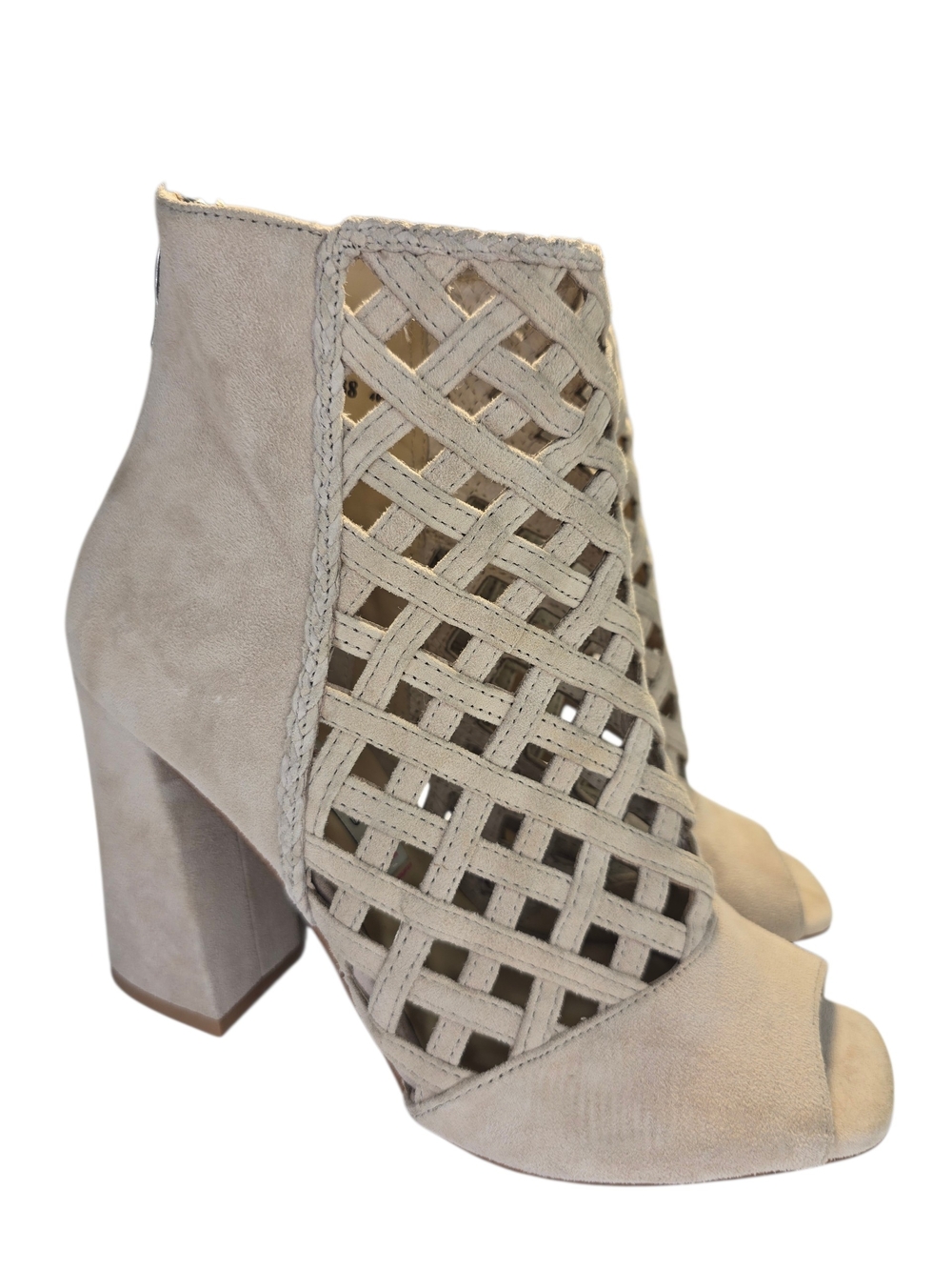Kristin Cavallari Light Beige Suede Lattice Peep-Toe Block Heel Booties Size 7.5